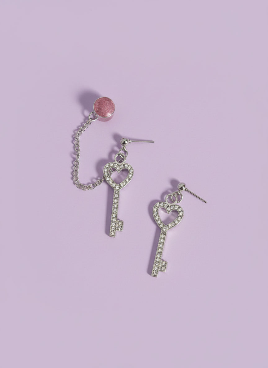 "Love Locked" Mismatch Earrings with Ear Cuff