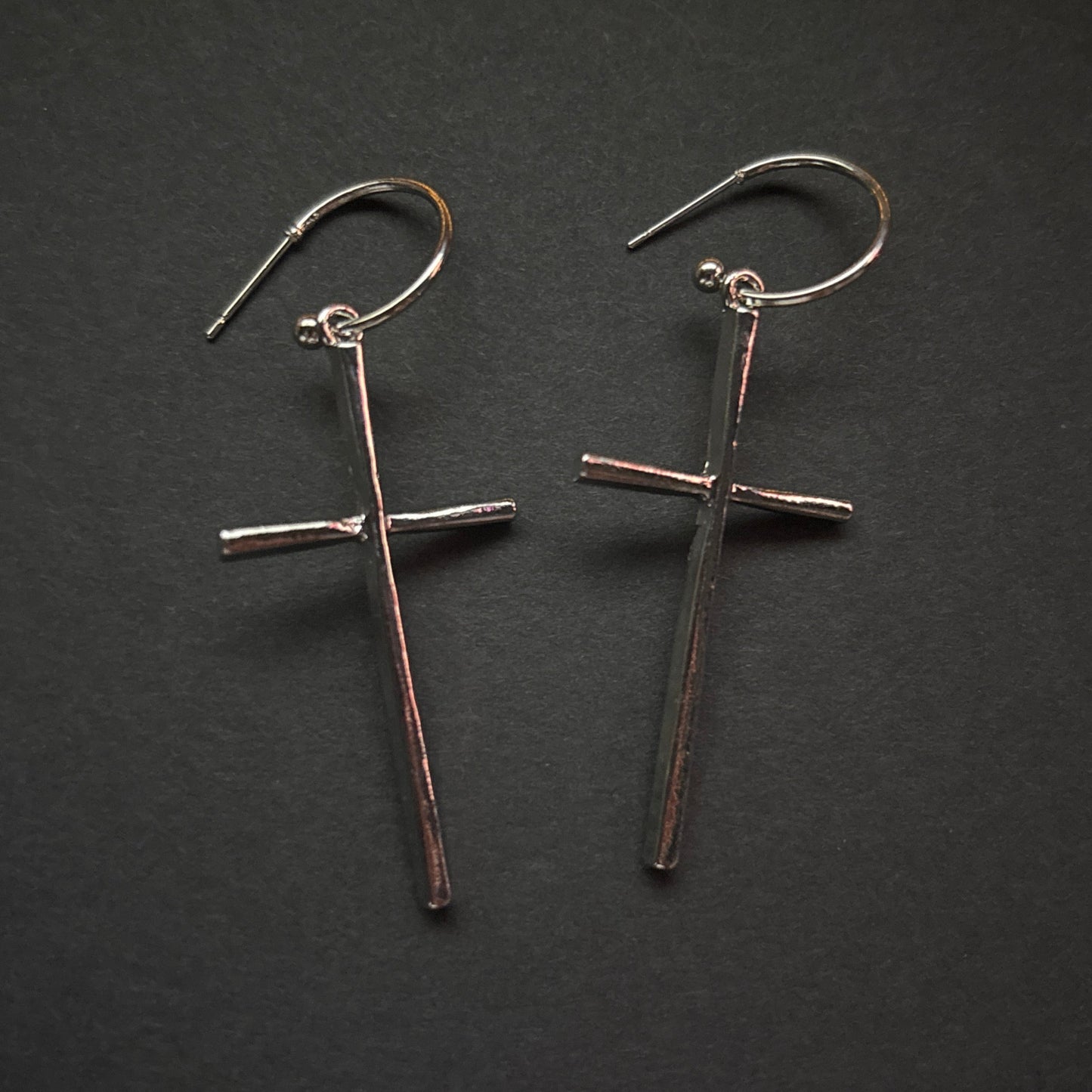 “Bettie” Silver tone Unique Cross Hoop Earrings