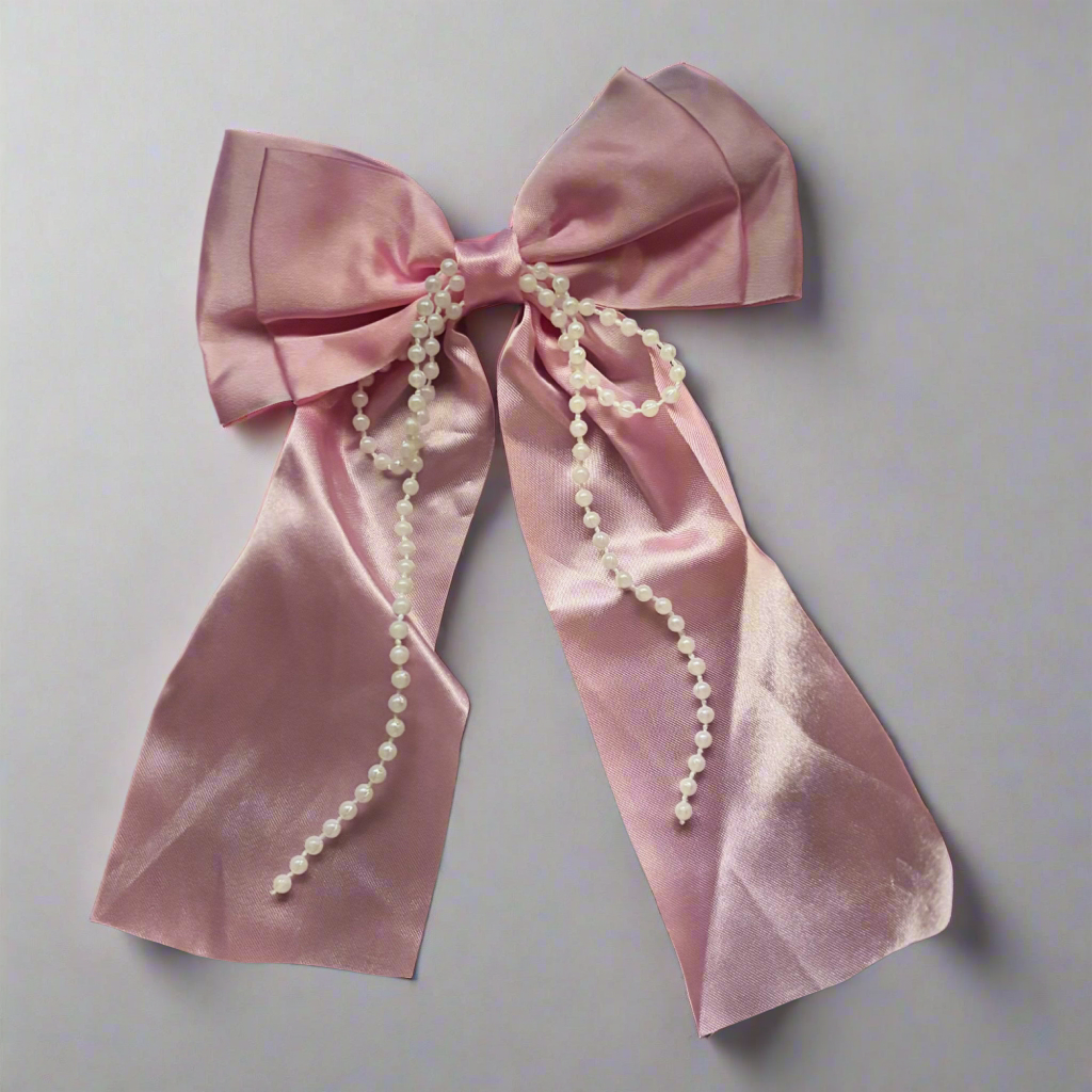 “Perler Pink” Oversized Large Hair bow with Pearl Accents