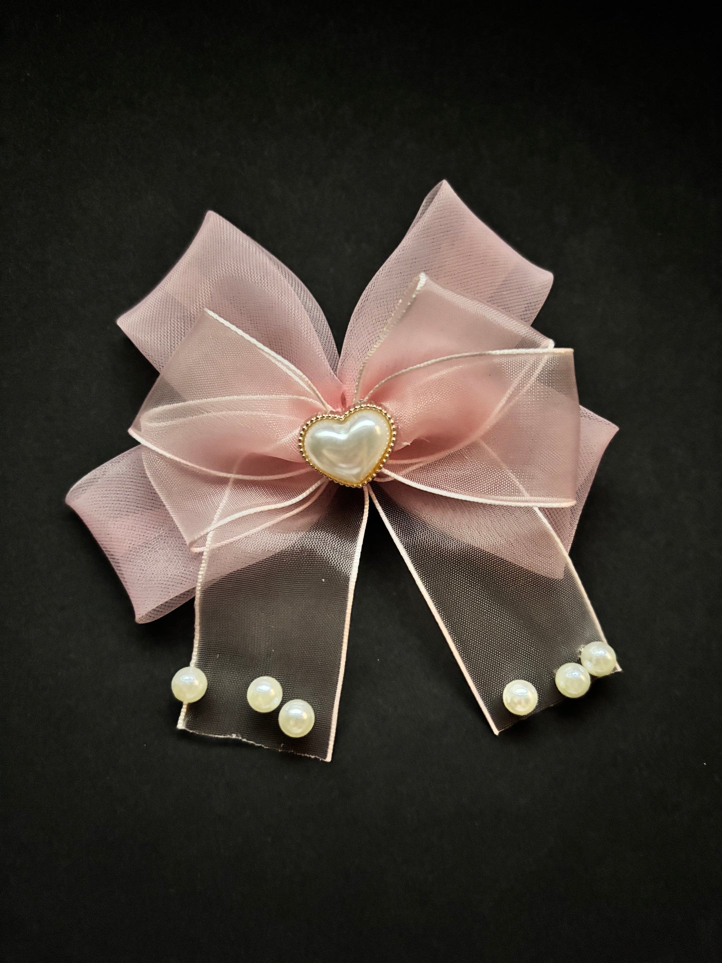 “Bow-ified” Heart and Pearl Pink Hair Clip