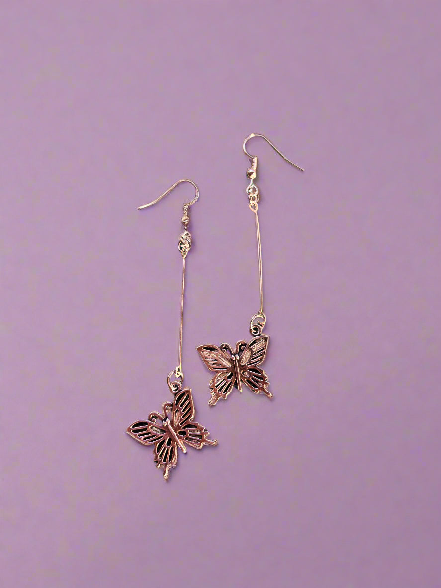 "Dantley" Cute Flying Butterfly Silver tone Earrings