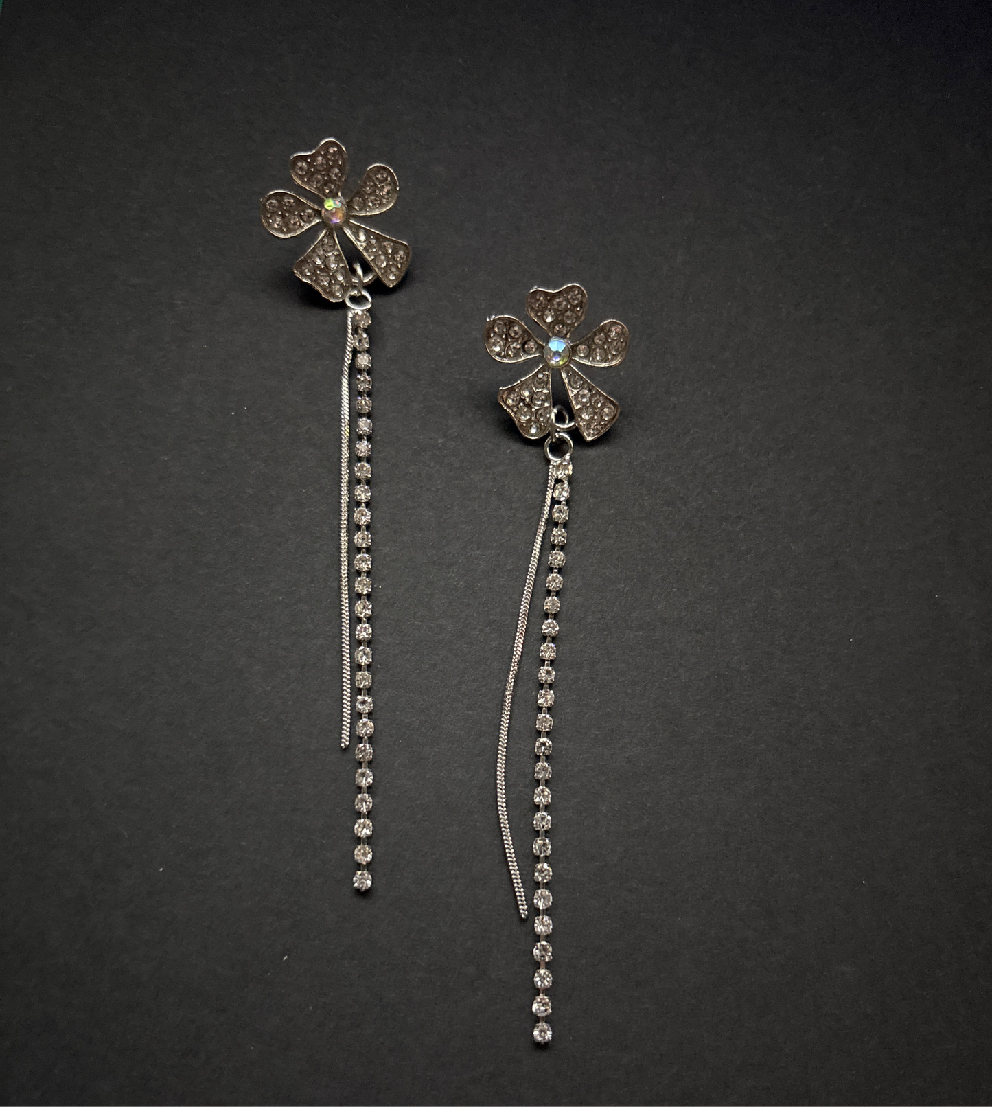 “Fleur” Flower Stud with Rhinestone Earrings