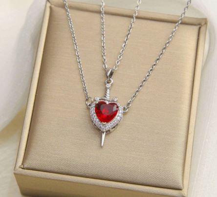 "Forbidden Lover" Sword and Heart 2pc Necklace