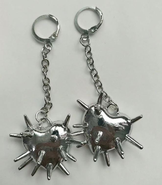 "Thorned Love" Spikey Ball Heart Dangle Earrings