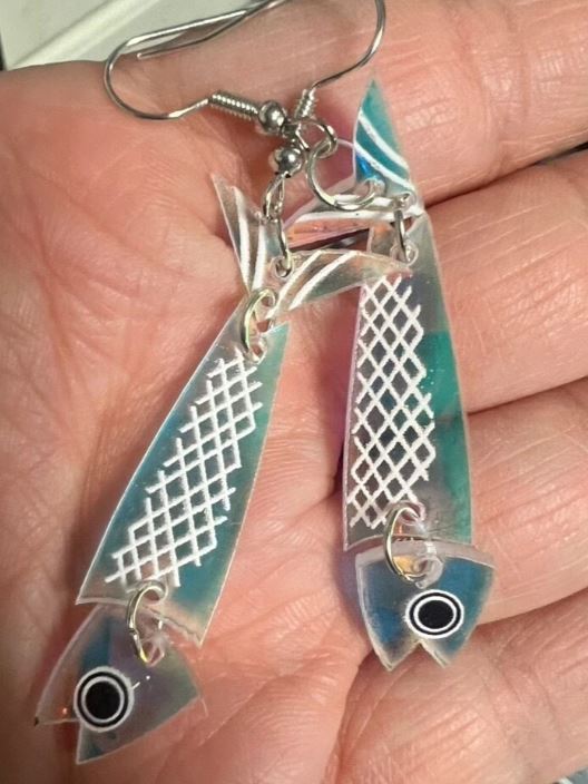 "Canned" Iridescent Fish Sardine Earrings