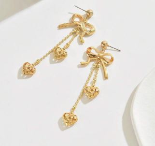 "Timeless" Unique Goldtone Bow and Heart Stud Earrings