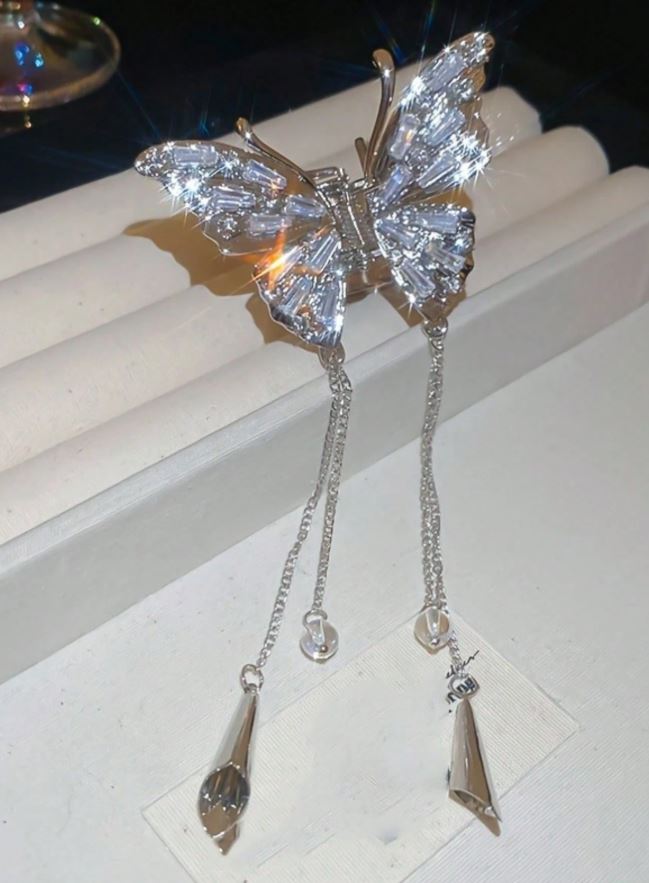 "Crystaline" Unique SIlvertone Hair Butterfly Clip