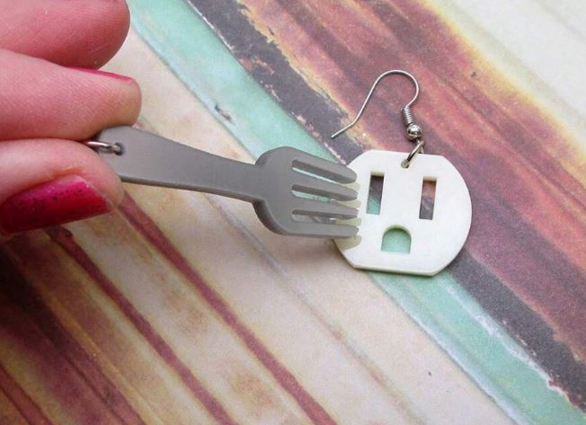 Funny Mismatched Fork And Plug Design Earrings