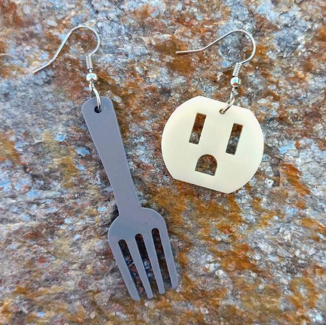 Funny Mismatched Fork And Plug Design Earrings