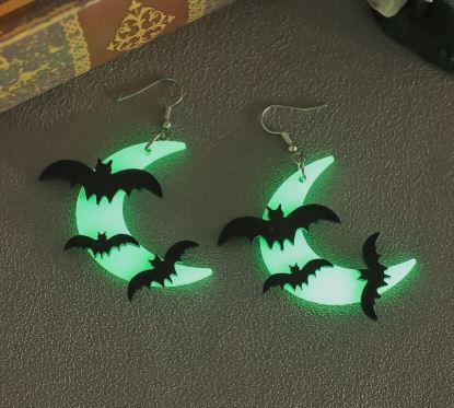 "Batty" Glow in the Dark Bat and Moon Earrings