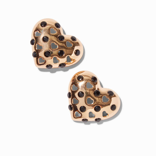 “Checkered Love” Gold tone and Goth Rhinestone Large Stud Earrings