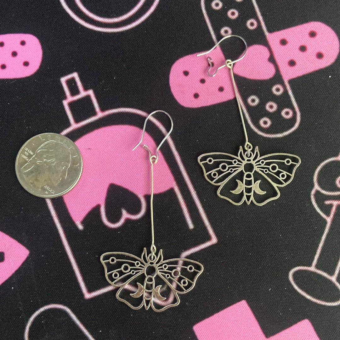 "Cycle" Unique open moth gothic earrings