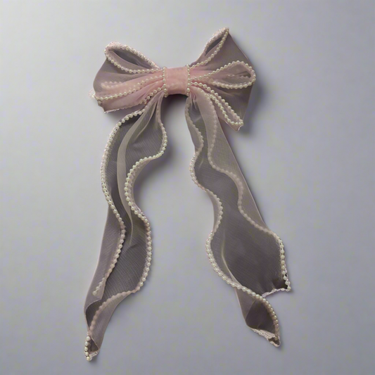 “Back in Pink” Large Oversized Hair Bow with Pearl Accents