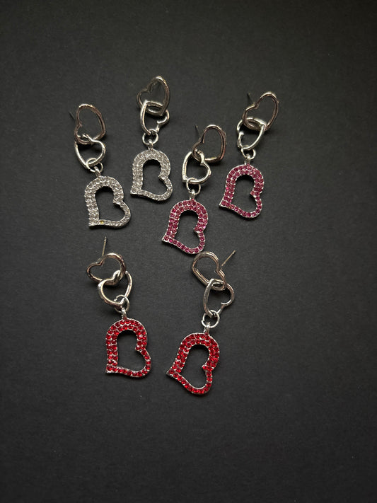 “Lover” 3 Drop Heart Rhinestone Earrings