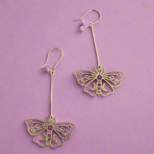 "Cycle" Unique open moth gothic earrings