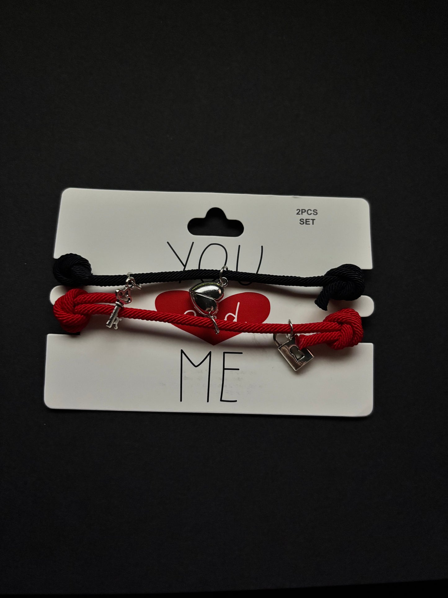 “U and Me” Red and Black Magnetic Heart Bracelets