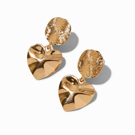 “Fingerprint” Gold Tone Unique Heart Hammered Clip On earrings