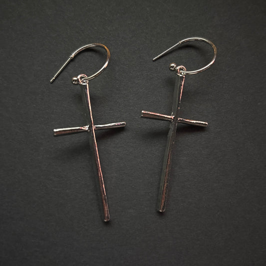 “Bettie” Silver tone Unique Cross Hoop Earrings