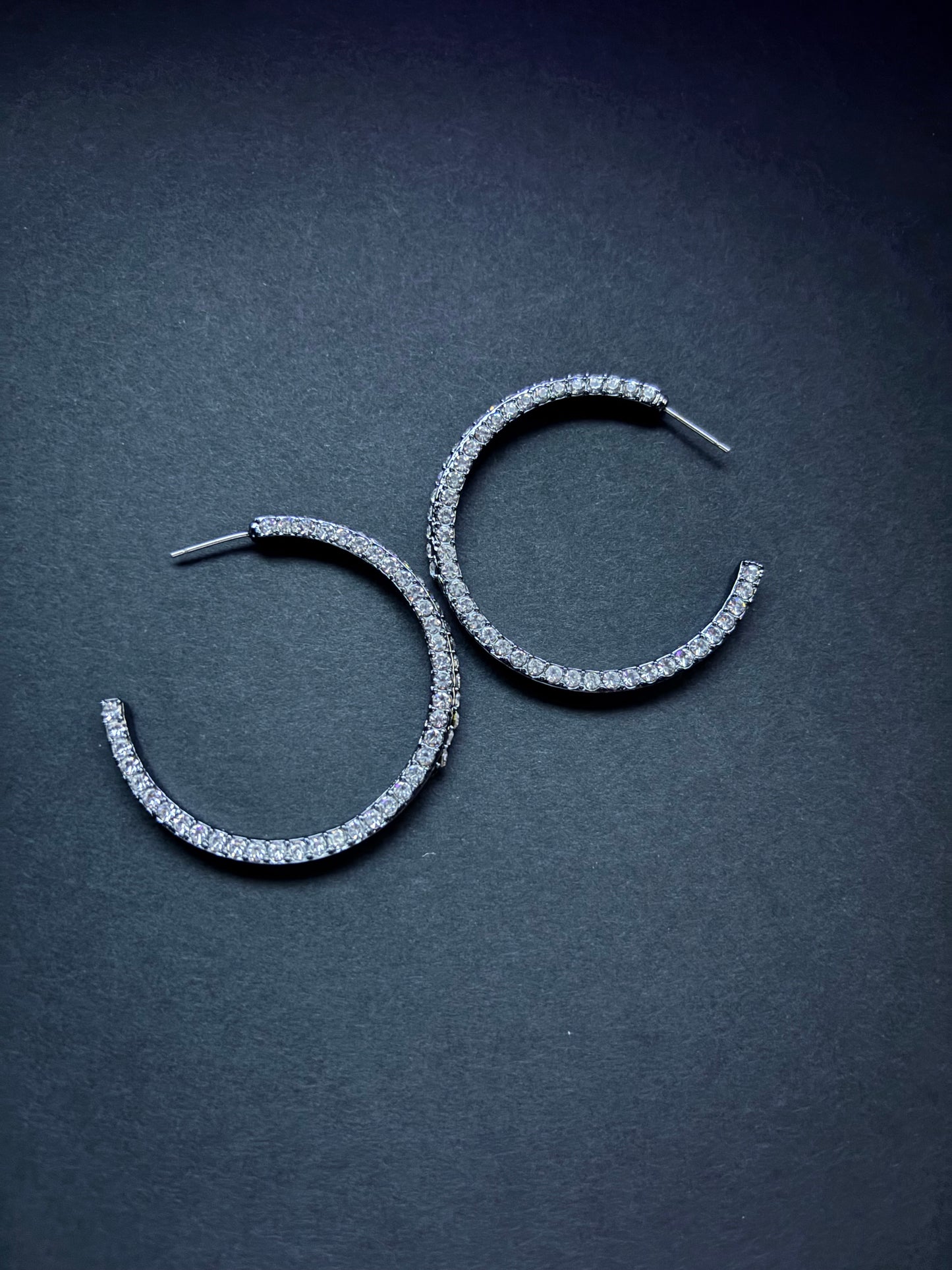 “Infine Sparkle” Silvertone Rhinestone Hoop Earrings