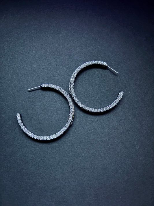 “Infine Sparkle” Silvertone Rhinestone Hoop Earrings