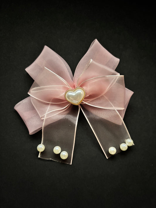 “Bow-ified” Heart and Pearl Pink Hair Clip