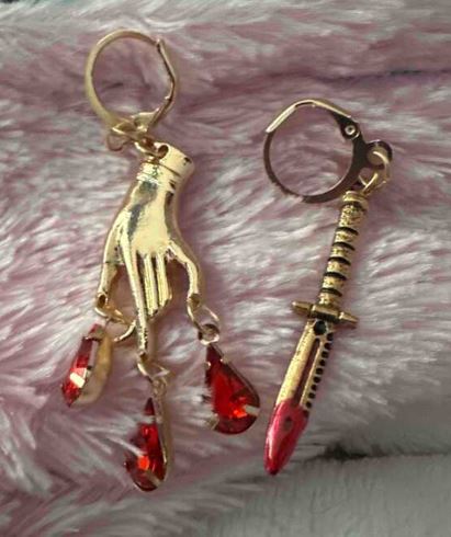 "Jaws of God" Gold tone Unique huggie Earrings