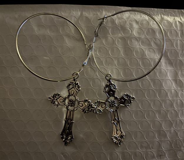 "Hoop Crossed" Unique Large Hoop Earrings with Scrolled Cross