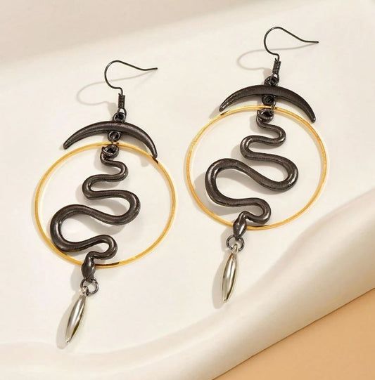 "Goddess" Unique Snake Moon Earrings