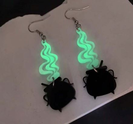 "Toil" Glow In the Dark Cauldron Earrings