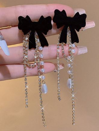 "Formal Dressed" Unique Velvet bow Gold Tone Accents Earrings