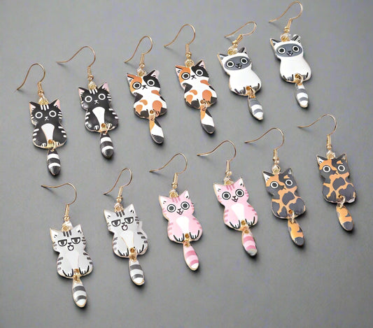 "Tail Swinger" Unique Kitty Earrings