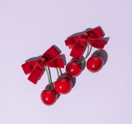 "Chrry Luv" Unique 2pc Cottage Core Hair Bow Set
