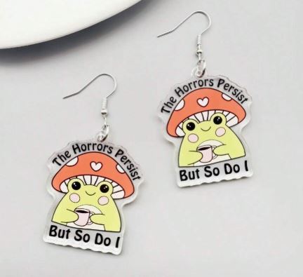 "Persistent Horror" Unique Frog Saying Earrings