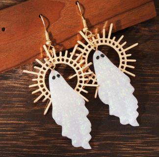 "Sigil of Light" Unique Gold Tone Glitter Ghost Earrings
