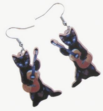 "Serenade" Cute Cat Guitar Earrings