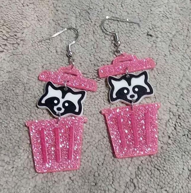 "Golden Trash" Raccoon and Trashcan Earrings