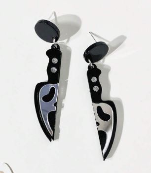 "Silver Scream" Reflective Unique Knife Earrings