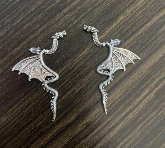 "Dragon Caller" Unique Silver tone Two Part Earrings
