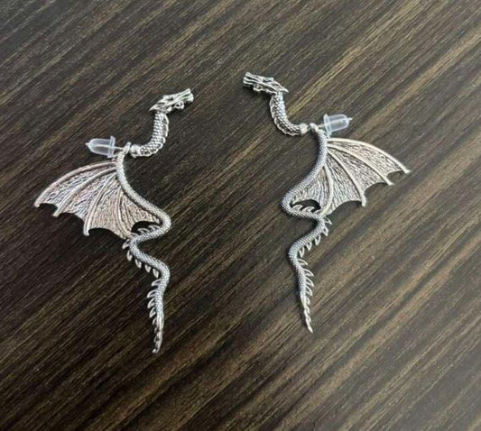 "Dragon Caller" Unique Silver tone Two Part Earrings