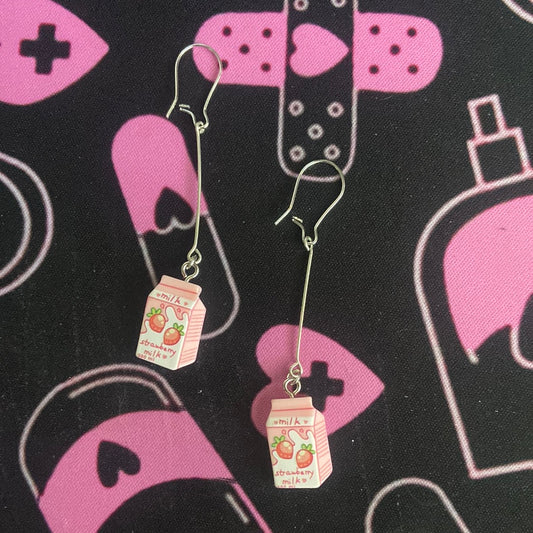 Strawberry Milk Cute Dangle Earrings