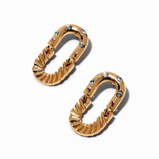 “Infinity” Gold Tone Oval Earrings with Rhinestones