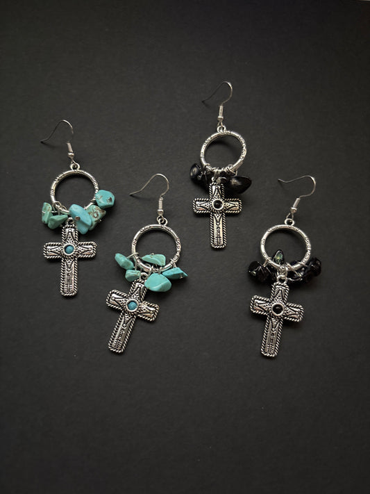 “West” Unique Western Cross Earrings